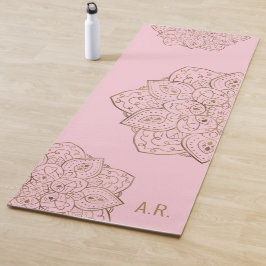Tapete De Yoga Folha de Ouro Falsa em Mandala Rosa Claro Com Inic