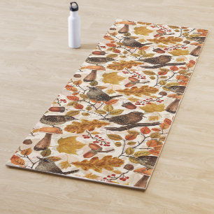 Tapete De Yoga Folhas, bagas, cogumelos e wrenes de outono