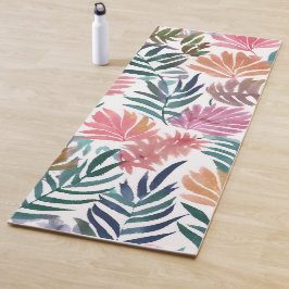Tapete De Yoga Folhas Botânicas Aquarela | Folha Floral Colorida