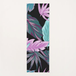 Tapete De Yoga Folhas Botânicas Rojxo Tropical e Azul Ciano