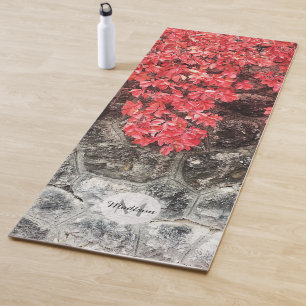 Tapete De Yoga Folhas cor-de-rosa vermelhas folhas muro de outono