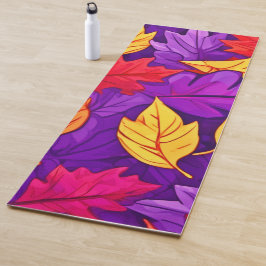 Tapete De Yoga Folhas de Cartoon Vivas: Roxo, Amarelo, Vermelho