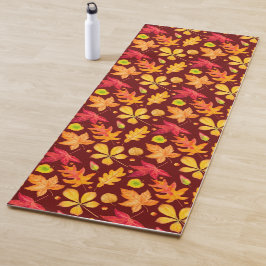 Tapete De Yoga Folhas de outono de Cores Aquáticas Coloridas