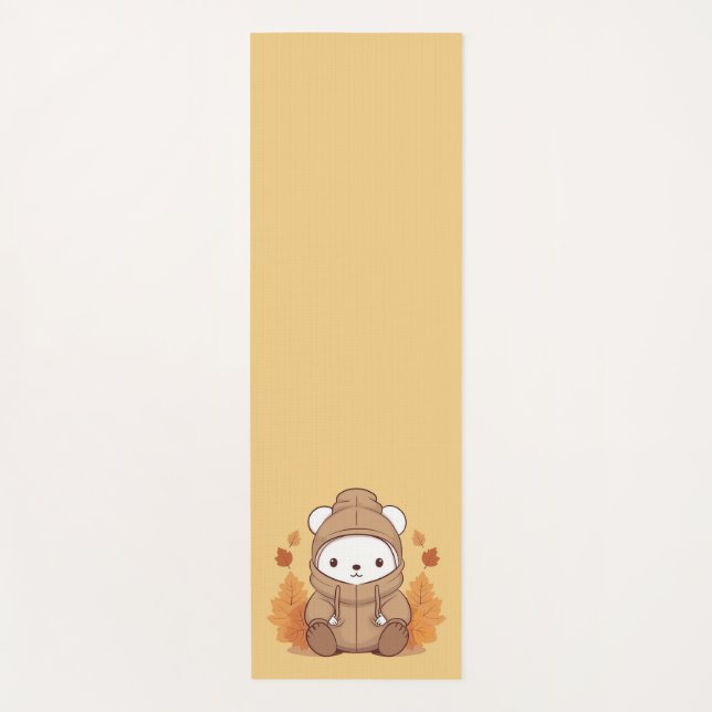 Tapete De Yoga Folhas de outono e Urso de Hoodie (Frente)