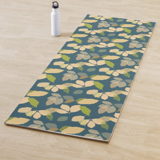 Tapete De Yoga Folhas de Outono Modernas com Fundo Azul Turquesa