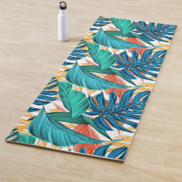 Tapete De Yoga Folhas tropicais coloridas, design de padrão exóti
