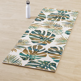 Tapete De Yoga Folhas tropicais de téal e de ouro padronizadas