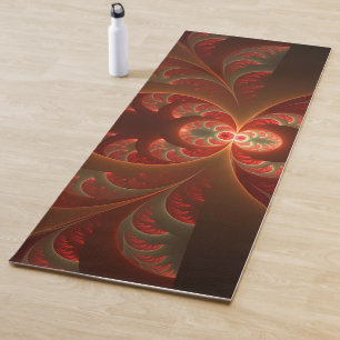 Tapete De Yoga Fractal vermelho-laranja abstrato moderno e lumino