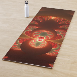 Tapete De Yoga Fractal vermelho-laranja abstrato moderno e lumino