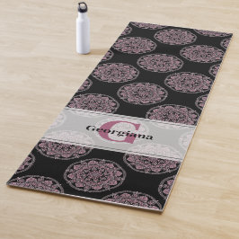 Tapete De Yoga Frentes Florais Rosa Monogramas Bolinhas Mandala