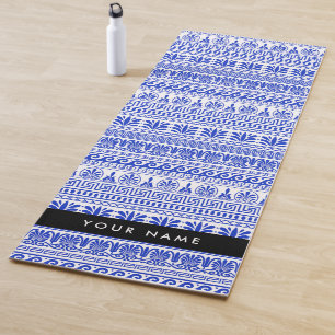 Tapete De Yoga Fret Grega, Chave Meandro Mista, Azul, Seu Nome