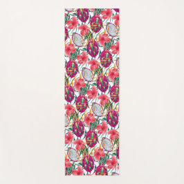 Tapete De Yoga Fruta Dragão Floral Tropical Moderno Palma Verde