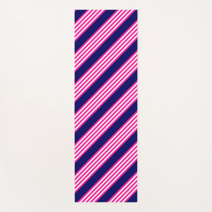 Tapete De Yoga Fuchsia e padrão de cinco faixas brancas com azul