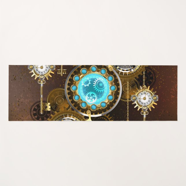 Tapete De Yoga Fundo Rusty Steampunk com Lentes Turquesa (Frente (Horizontal))