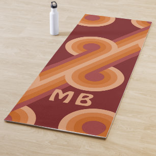 Tapete De Yoga Funky Laranja Escuro Maroon Vermelho Padrão Retroa