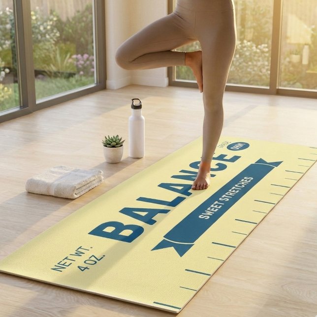 Tapete De Yoga Funny "Balance" Butter Stick Personalized Yellow  (Personalize this stick of butter BALANCE yoga mat for yourself or for an unforgettable gift)