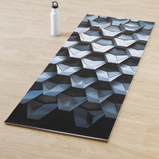 Tapete De Yoga Futurista Abstrato Azul Geométrico Metálico