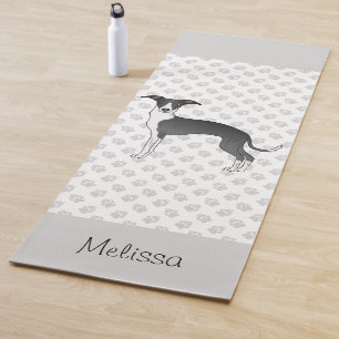 Tapete De Yoga Galgo Italiano Preto E Branco Com Nome Personaliza