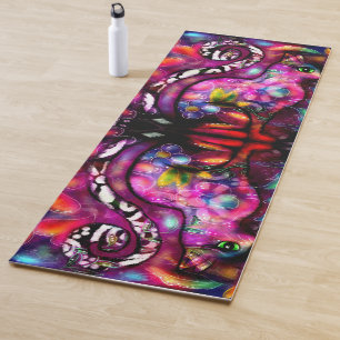 Tapete De Yoga Gatinho-Abstrato de-Whimsso Gato Vermelho Floral R
