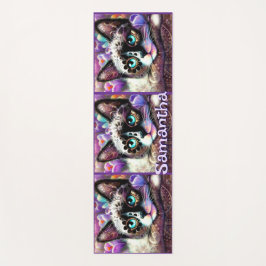 Tapete De Yoga Gatinho Branco Siamês Gato Crocus Floral Personali