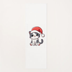 Tapete De Yoga Gatinho de Natal bonito vestindo chapéu de Papai N