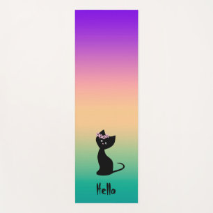 Tapete De Yoga Gatinho preto bonito personalizado gradiente de ve