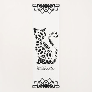 Tapete De Yoga Gato Bonito Nome Mandala Menina Preta Personalizá