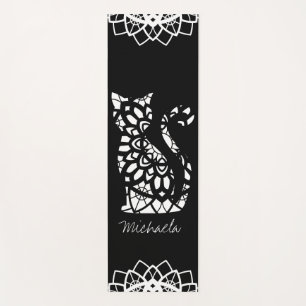 Tapete De Yoga Gato Bonito Nome Mandala Menina Preta Personalizá