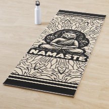Gato de Yoga namaste Buda. Creme e preto