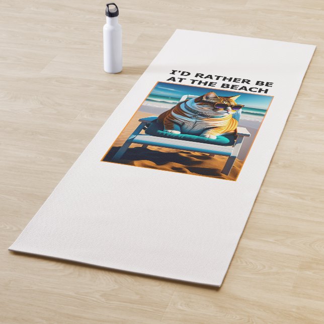 Tapete De Yoga Gato Engraçado Que Eu Preferencialmente Na Praia (In Situ)
