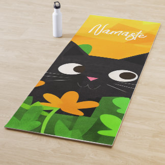 Tapete De Yoga Gato Preto Laranja Verde Personalizado
