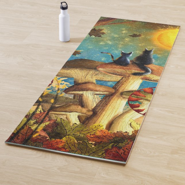 Tapete De Yoga Gatos De Cogumelo Fundo Sólido (In Situ)