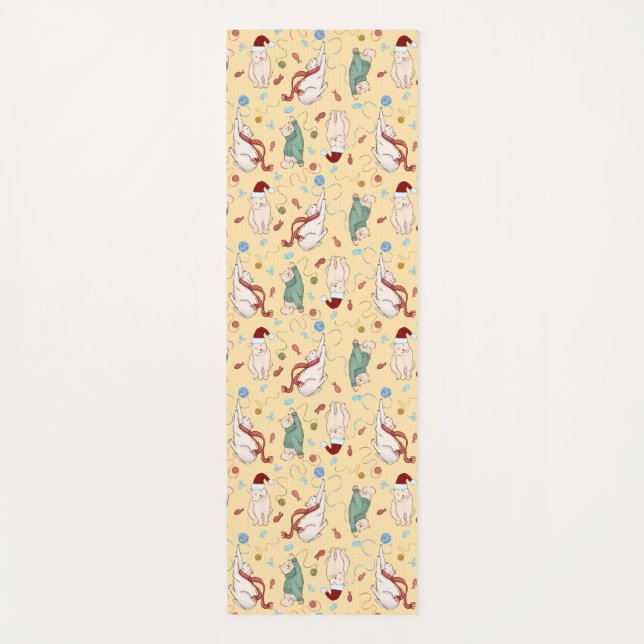 Tapete De Yoga Gatos de Natal com Férias e Férias (Frente)