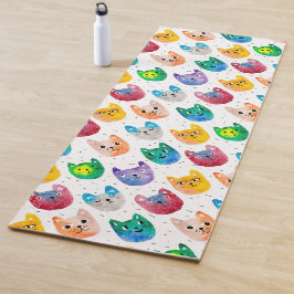 Tapete De Yoga Gatos e amigos da aguarela