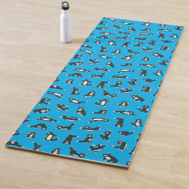 Tapete De Yoga Gatos pretos e brancos engraçados fazendo padrão d