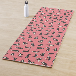 Tapete De Yoga Gatos pretos e brancos engraçados fazendo padrão d
