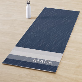 Tapete De Yoga Geométrico Chic Branco Azul Marinho Monograma