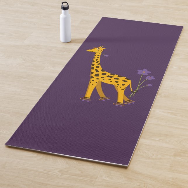 Tapete De Yoga Girafa de patinagem engraçado bonito amarelo roxo (In Situ)