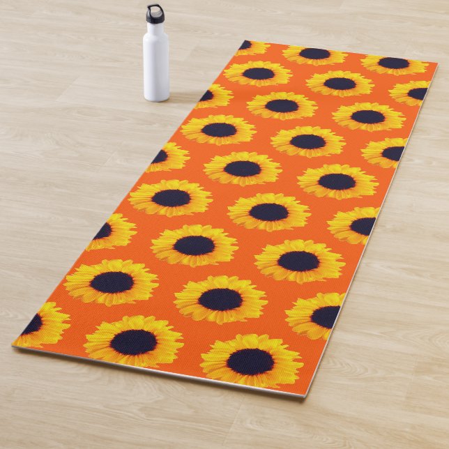 Tapete De Yoga Girassóis Amarelo Laranja Floral Preto Yoga Mat (In Situ)
