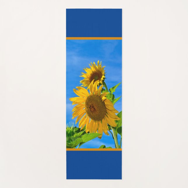 Tapete De Yoga Girassol em azul e marrom (Frente)