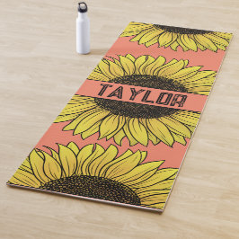 Tapete De Yoga Girassol em Monograma Sólido Nome