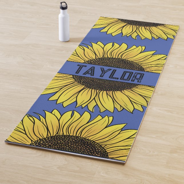 Tapete De Yoga Girassol em Monograma Sólido Nome (In Situ)