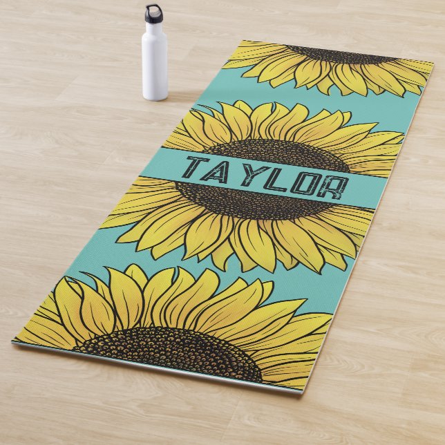 Tapete De Yoga Girassol em Monograma Sólido Nome (In Situ)