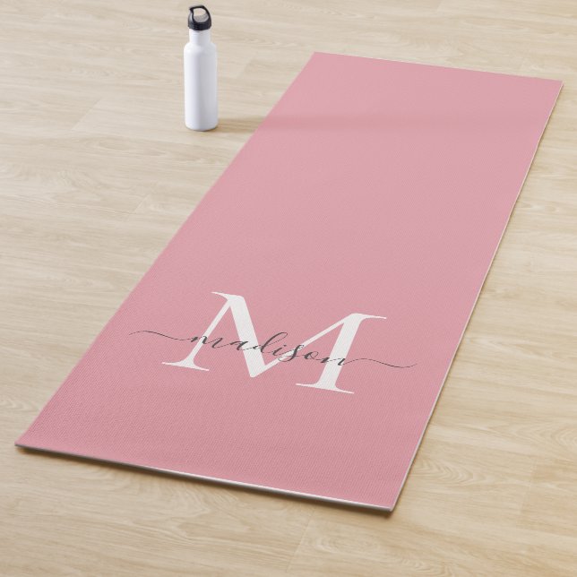 Tapete De Yoga Girly Blush Monograma Rosa Elegante Script Feminin (In Situ)