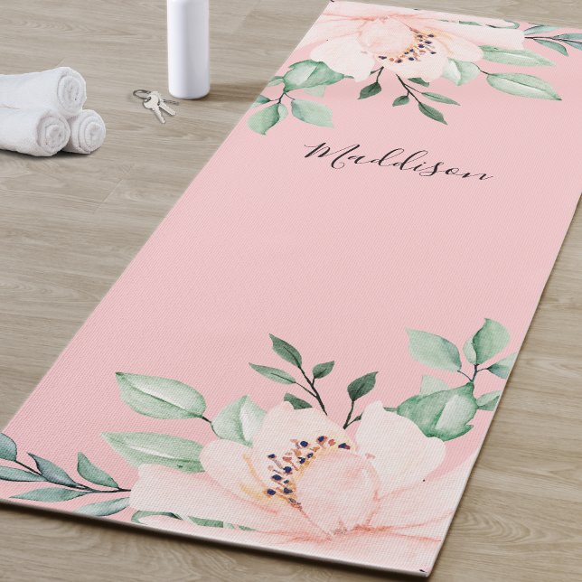 Tapete De Yoga Girly Blush Pink Floral Name (Girly Pink Flower Yoga Mat)