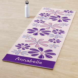 Tapete De Yoga Girly Indigo Pink Name Flower Doodle Patterno