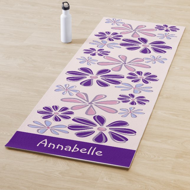 Tapete De Yoga Girly Indigo Pink Name Flower Doodle Patterno (In Situ)