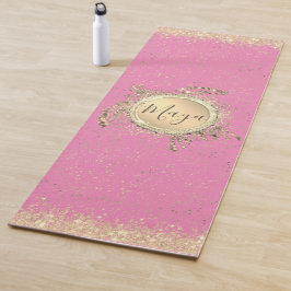 Tapete De Yoga Glam Dourado Turtle Stars em Rosa Personalizado
