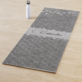 Tapete De Yoga Glam Silver Glittery Diamond Bling