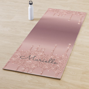 Tapete De Yoga Glitter Dourado com Rosa monograma